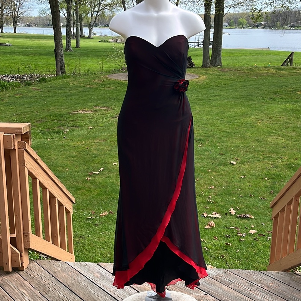 Jovani lovely silk black & red gown 8